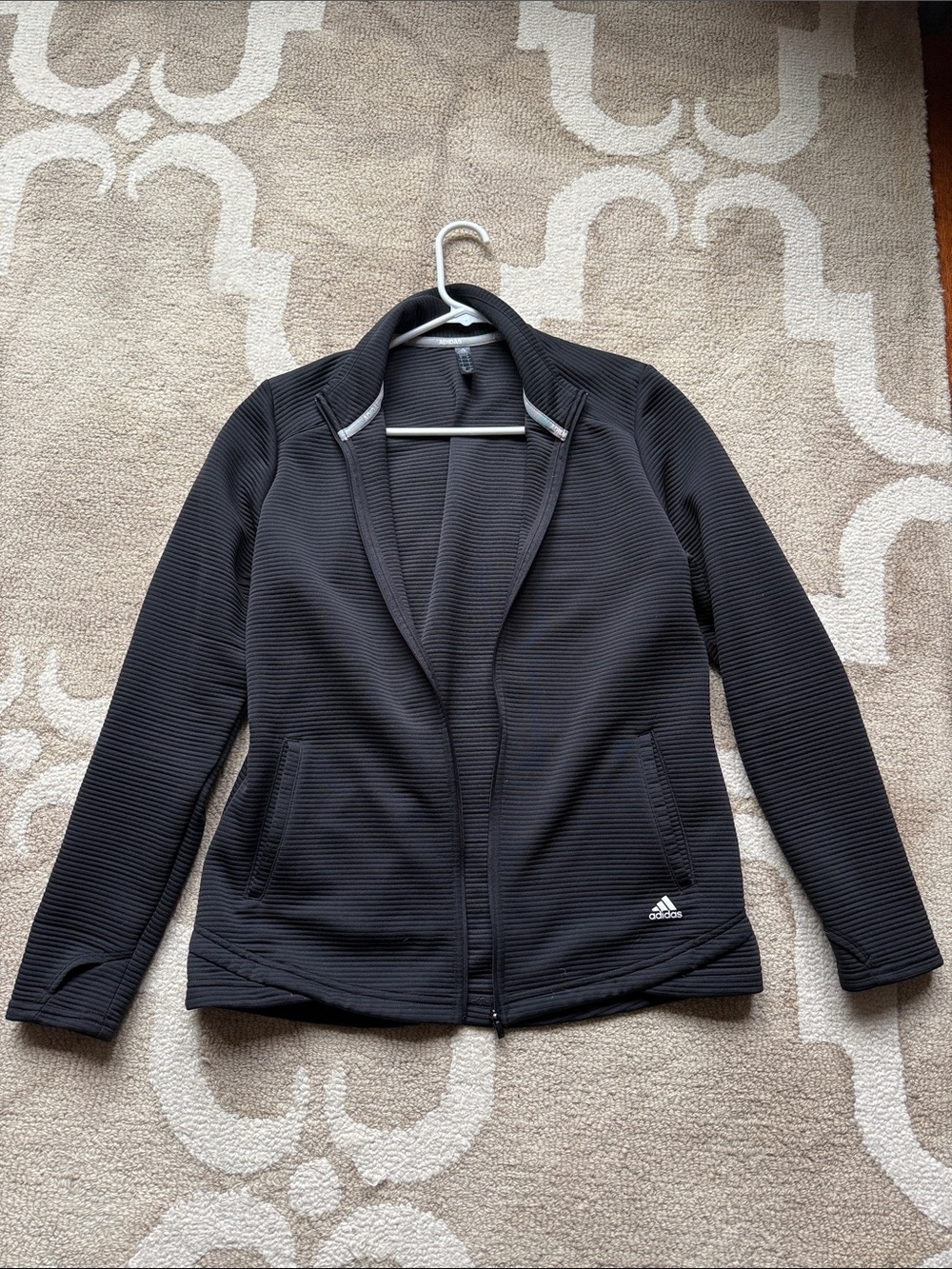 adidas Black Ribbed Full-Zip lightweight Jacket